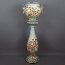 Grande Colonna Con Vaso Maiolica Albissola EMMEBI Bertolotto Putti Vintage 1960