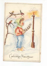 C1 - Cartolina Illustrata Buon Anno Natale Bambino Canto Usignolo 