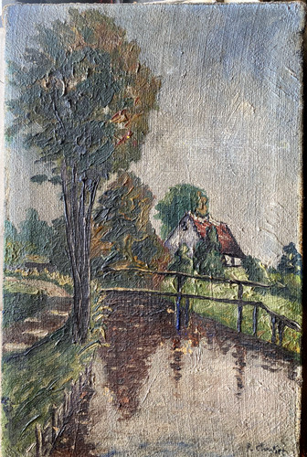 Quadro olio paesaggio - olio, lago