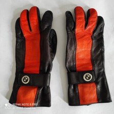 Guanti da moto BMW in pelle con strisce arancio Tg 12 - Vintage Gloves