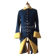 Cappotto militare uomo XVIII secolo lana blu rievocazione coloniale uniforme personalizzata