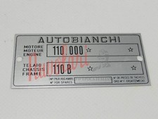 ETICHETTA IDENTIFICATIVA AUTOBIANCHI BIANCHINA TRASFORMABILE 110B SPIDER