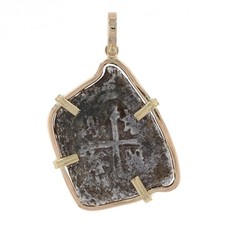 Oro Giallo Autentico Naufragio 4 Moneta Ciondolo Moneta - 18k & Argento Fine