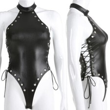 Vestitino sexy erotico body FETISH finta pelle con cavallo apertura bottone