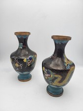 Coppia Di Vasi Cloisonné Cinesi Decorati Con Drago Verso 1900 Arte Asiatico