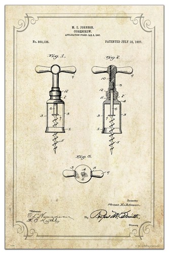 Vintage wine corkscrew patent - vintage,
