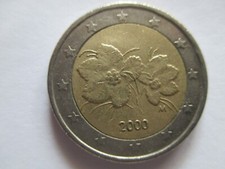 Moneta euro 2,00 finlandia 2000 stelle spostate verso il bordo dorato RARO