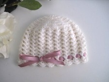 Cappello cappellino neonata uncinetto lana panna corredino nascita mano handmade