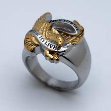 Anello Motociclista Acciaio Inox Live to Ride/Ride to Live Gold Eagle 143