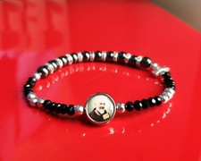 Bracciale elastico, con Immagine  di Padre Pio, in ematite