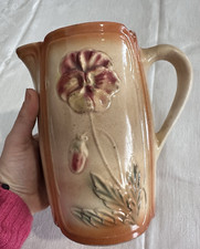 Vecchia brocca /caraffa -barbotine - fiori - ceramica francese