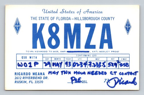 Radioamatore qsl k8mza florida - k8mza,