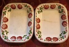 Lotto 2 Vassoi Rettangolari Ginori Mondovì decori a mano fiori bordeaux, bordò