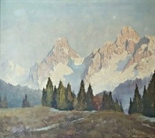 Karl Zwerger: dipinto originale "Der Fernpass Tirolo", olio/piastra, 1951, firmato, m.R.