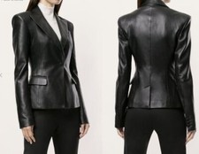 Blazer donna vera pelle di pecora cappotto un bottone foderato slim fit formale - 179