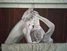 Quadro amore psiche dipinto  moderno su tela telaio 3cm artigianale 65x130 CM