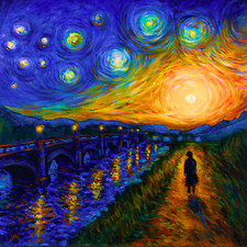 Quadro Moderno Dipinto A mano Van Gogh - L’Ultima Luce del Giorno