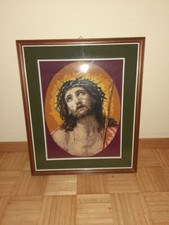 Quadro vintage ricamato a mano punto croce Cristo H 60 x L 50 cm