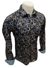 Uomo Manica Lunga Colorati Blu Paisley con Bottoni Camicia Seta Festa GSL-4