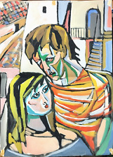 Mario Salmaso tempera su cartoncino, temperamatura 1968, amanti, espressionismo