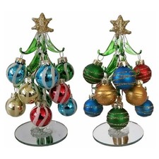 DECORAZIONE NATALIZIA ALBERO DI NATALE 15CM IN VETRO CON PALLINE PER ADDOBBI CAS