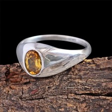 Anello Uomo Donna Argento Sterling 925 Pietra Preziosa Citrino Stile...