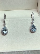 Orecchini Acquamarina e Brillanti - Oro Bianco 18k