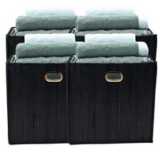 4x Scatola Pieghevole per Scaffale Tessuto Non Tessuto + Bambù 31x31x31cm Portaoggetti Cubo Box