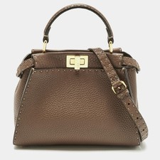 Borsa Fendi marrone Selleria in pelle mini peekaboo con manico superiore