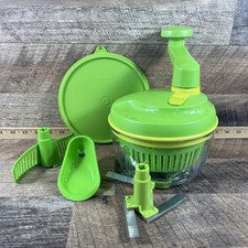 Tupperware Green Quick Chef Pro System Food Chopper Spinner Whisk  Complete Set