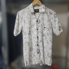 Camicia BALABUSHKA REMNANTS collo aperto grigia stampa artistica made in Japan usata