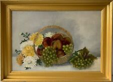 Quadro a Olio Impressionista Natura Morta Con Frutta E Fiori Liberty Gründerzeit