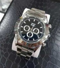 Orologio Polso Zcc Uomo Automatico Cronografo Elegante Silver Fondo Nero lac