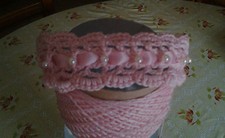 fascia capelli bimba/neonata battesimo/cerimonia, uncinetto, rosa, idea regalo