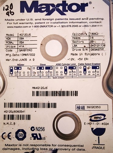 Disco rigido maxtor - disco, (4g120j6)