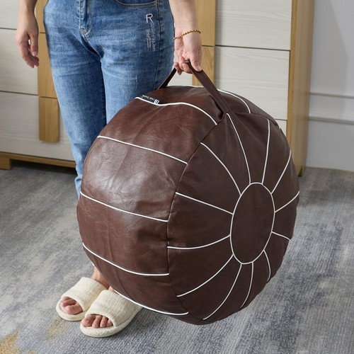 Unstuffed round pouf ottoman - round,