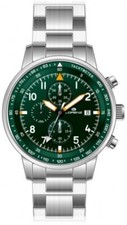 LORENZ Pilot Cronografo 50001DD Orologio Uomo Verde Acciaio Data Sub 100 metri