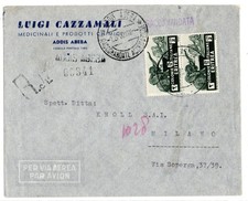 Eritrea , 1940 , Addis Abeba annullo + stampatello , racc. commerciale a Milano