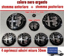 KIT FREGIO STEMMA ALFA ROMEO GIULIETTA MITO 147 156 GT LOGO NERO ARGENTO 8 PEZZI