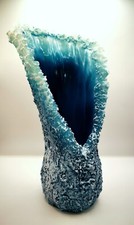 Vaso vetro Blu onde mare fatto a mano  Ottimo Per Casa Al mare