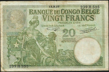 CONGO BELGA 20 FRANCHI 1937 ~