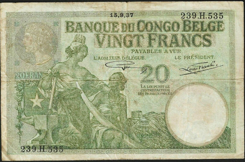 Congo belga franchi - 1937, ~