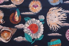 Tessuto vintage in pesante canvas di cotone Lunario del sole Fornasetti