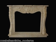 Cornice Caminetto Camino in Travertino Classico Old Fireplace Marble Frame Top