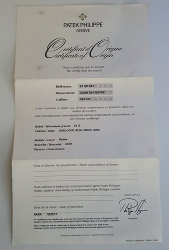 Patek phillipe certificato - patek,