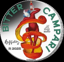  ITALIA 2025  MONETA 4 EURO  BITTER CAMPARI ARGENTO 925% PROOF