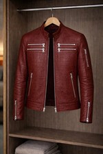 Giacca pelle uomo rosso