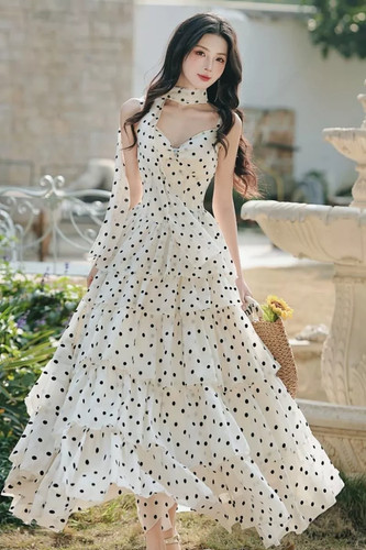 Vestito lungo pois bianco nero - vestito,