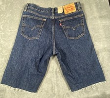 Levis 550 pantaloncino uomo 32 taglio blu denim vestibilità rilassata orlo grezzo 5 tasche zip nuovo