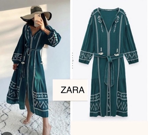 Zara embroidered green cotton - zara,